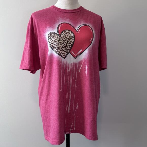 Gildan Tops - Leopard Print Heart Valentine Graphic T-Shirt Double Hearts Bleach XL
